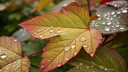 Glistening rain-soaked leaves