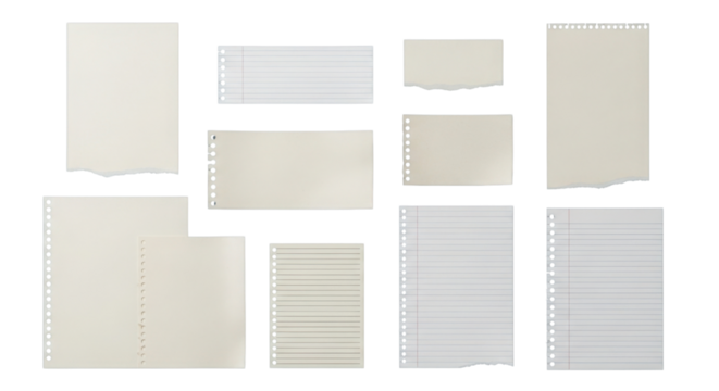 Collection of textured paper notes for memo isolated PNG with Transparent Background