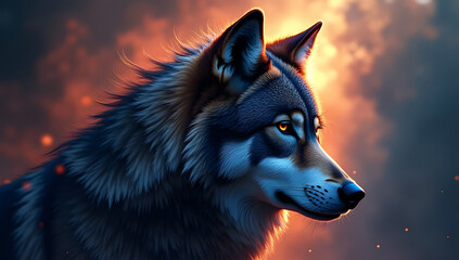 Lone Wolf Under Full Moon in Forest Night