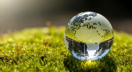 Earth globe on moss eco concept