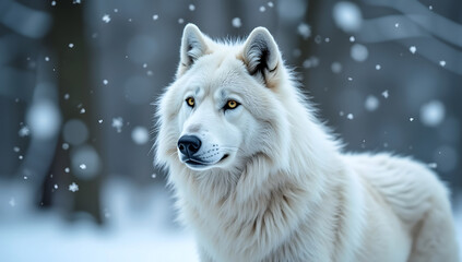 Fototapeta premium Lone Wolf Under Full Moon in Forest Morning