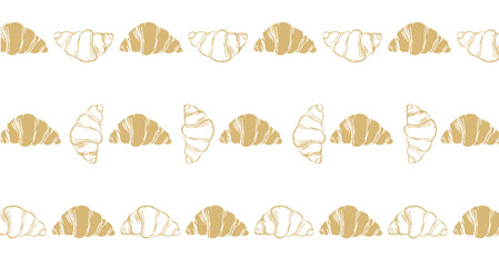 Seamless hand drawn croissant border set in beige color. Perfect for bakery branding, menu design, caf&eacute; decoration, and packaging.
