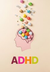 A colorful representation of chaotic thoughts inside the human mind for adhd