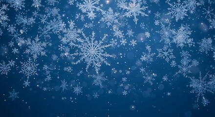 Falling snowflakes on a blue background create a winter wonderland scene