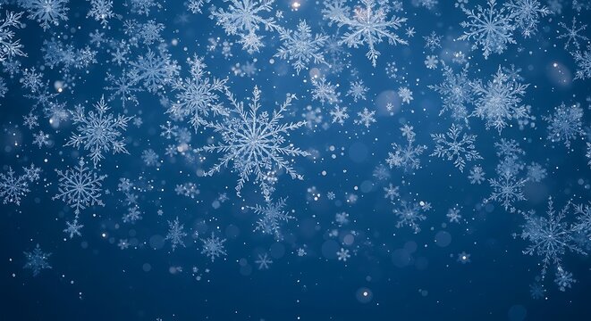 Falling snowflakes on a blue background create a winter wonderland scene - Powered by Adobe