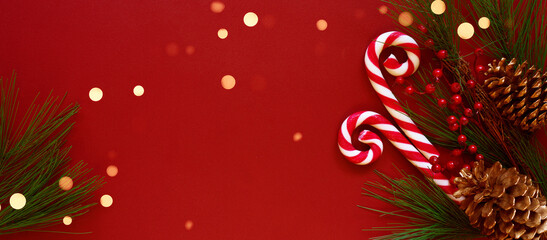 Christmas Red Festive Holiday Banner Background with Negative Space.