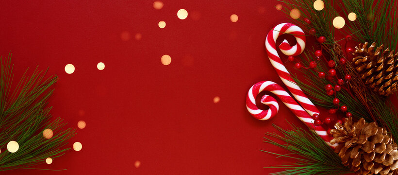 Christmas Red Festive Holiday Banner Background with Negative Space.