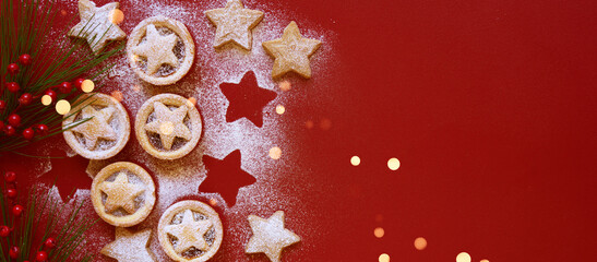 Christmas Red Festive Holiday Banner Background with Negative Space.