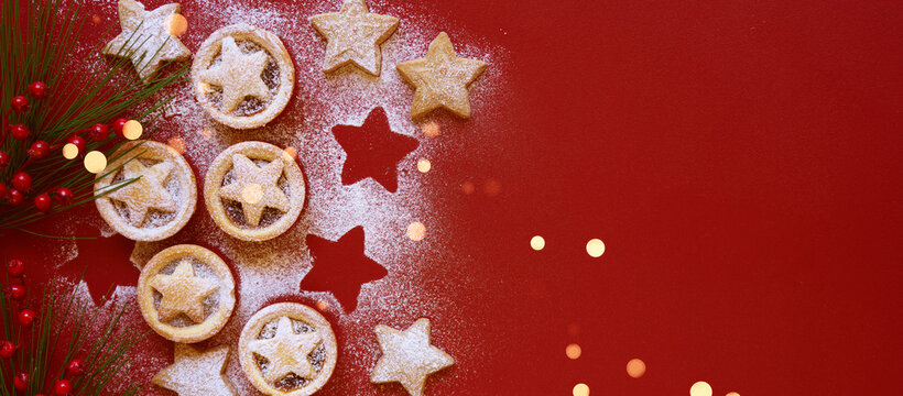 Christmas Red Festive Holiday Banner Background with Negative Space.