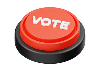 Red vote button isolated on transparent background for elections or voting concept