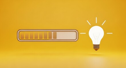 Progress bar and glowing light bulb symbolizing idea generation and development