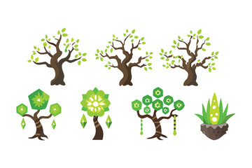 Obraz premium Creative Botanical Collection: A unique set of stylized trees, each bursting with vibrant green foliage, offering a fresh perspective on nature's beauty and creative expression.