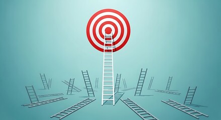 A target with many ladders leading to it, symbolizing goals and ambition