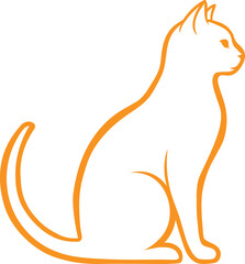 Simple orange outline of a cat sitting gracefully looking to the right side