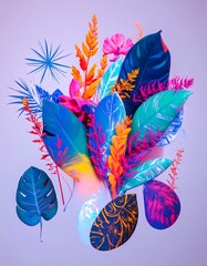 Vibrant Tropical Foliage - A Colorful Botanical Arrangement.
