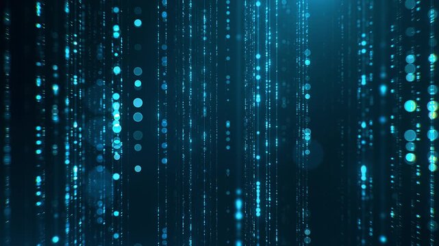 Vertical computer matrix code. Abstract digital technological background of blue color. Binary data and streaming code. 3d rendering