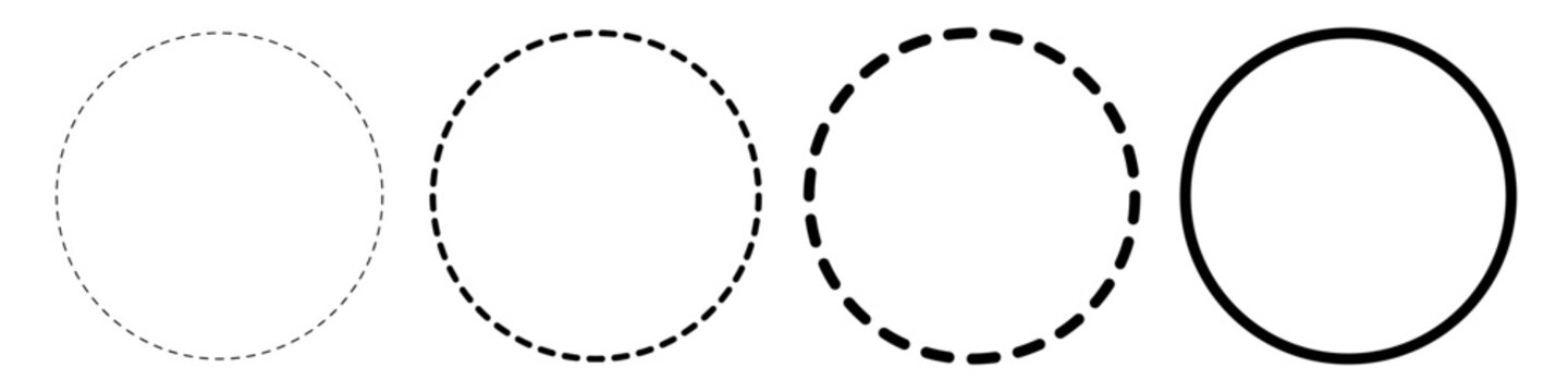 circular outline frames with dashed, dotted, and solid strokes. circle shape dashed border icon set vector illustration 
