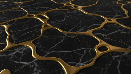 Abstract Gold Veins and Cracks in Dark Marble Slab