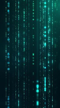 Vertical computer matrix code. Abstract digital technological background of green color. Binary data and streaming code. 3d rendering