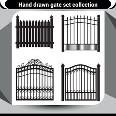 Collection of hand drawn gate designs architectural entrance elements set vector