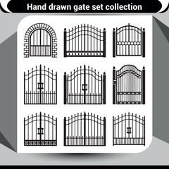 Collection of hand drawn gate designs architectural elements for estate and garden entries vector