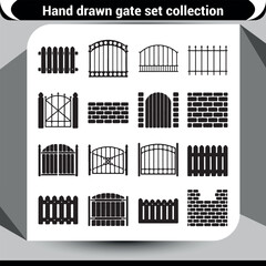 Collection of hand drawn gate and fence designs for architectural projects and exterior design vector
