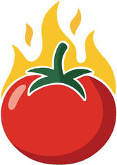Flat red tomato with yellow flame vector, symbolizing freshness and spice. Great for organic food logos, vegetable branding, and restaurant design visuals.

