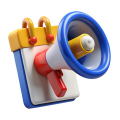 3d megaphone and calendar icon isolated on transparent background