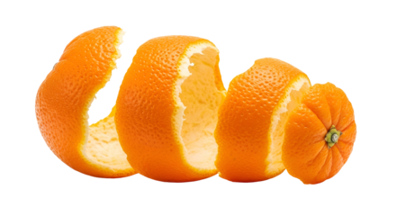 Orange peel spiraling off an orange, isolated on transparent background