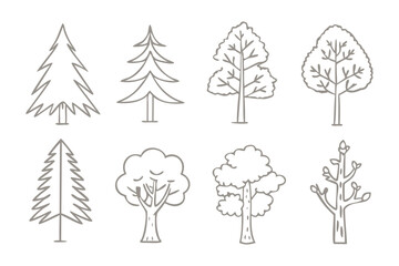 Fototapeta premium Diverse Tree Lineup: A curated assembly of different tree illustrations offers a minimalist study of botanical diversity.