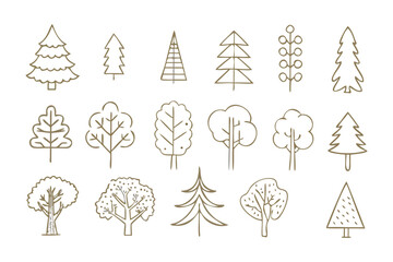 Diverse Tree Collection: An assortment of tree illustrations, showcasing variations in shape, size, and foliage. Perfect for educational materials and design projects.