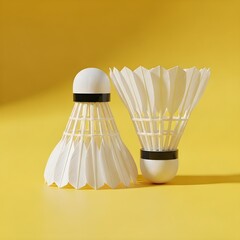 Pair of badminton shuttlecocks isolated on vibrant yellow studio background
