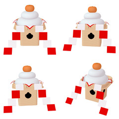 正月のイラスト素材　鏡餅　御幣付き（1）　カット四点セット