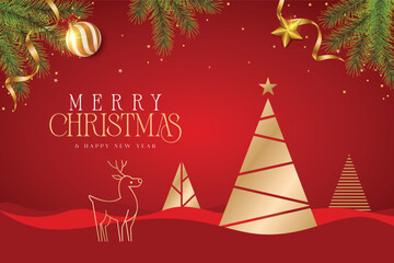 Luxury Red Christmas Background with luxury deer