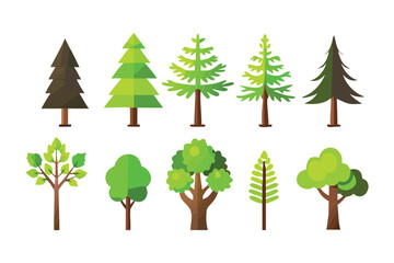 Diverse trees collection: An array of stylized trees, each with unique leaf structures and vibrant hues. This image encapsulates the essence of diverse plant life.