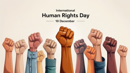 Human rights day protest raised fists multicultural diversity solidarity unity celebration december 10