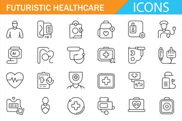 Telemedicine and AI Diagnosis Symbol Vector Collection