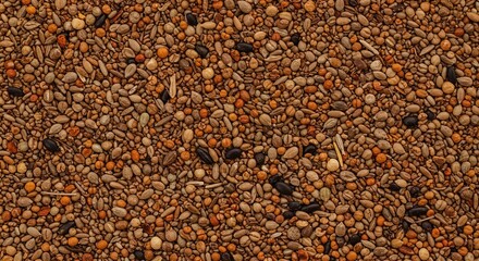 An intricate and natural texture created by a close-up, elevated view of numerous small, diverse seeds scattered uniformly, forming an organic backdrop ,diverse ,wholesome ,healthy eating