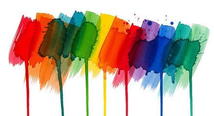 Png stroke brush abstract watercolor painting featuring a vibrant spectrum of colors with dripping paint effects