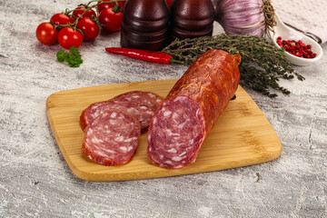 Italian pork Salchichon sausage with slices