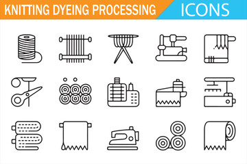Sewing and Textile Processing Icons – Yarn, Fabric Roll, and Spool Illustration