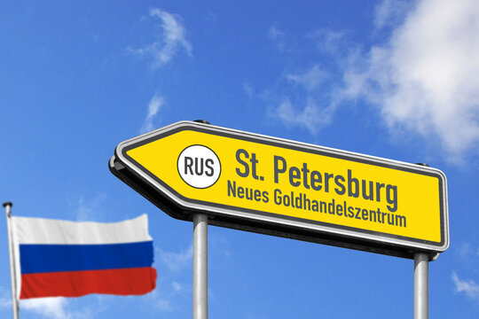 Wegweiser, Neues Goldhandelszentrum in St. Petersburg, Russland, (Symbolbild)