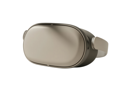 Closeup of a virtual reality headset isolated on transparent background, showcasing its sleek design and immersive technology for gaming and entertainment experiences