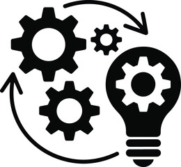 Innovation process icon, black and white gear and light bulb vector concept