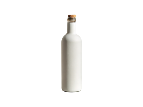 Elegant white wine bottle with a cork stopper, isolated on transparent background, perfect for showcasing your brand or product in a clean and minimalist style, ideal for mockups and presentations