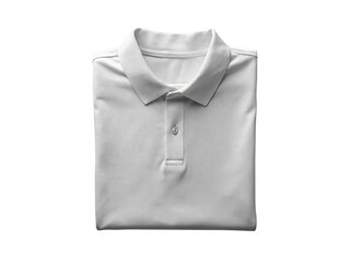 Folded white polo shirt isolated on transparent background, showcasing its clean and versatile design, perfect for fashion layouts, apparel mockups, and promotional campaigns