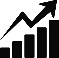 Growth chart icon, black business success vector with upward arrow