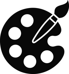 Paint palette and brush icon, minimalist artist tools black vector illustration