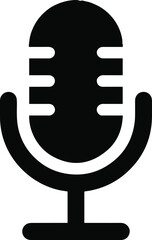 Microphone icon, minimalist black and white podcast and audio recording symbol