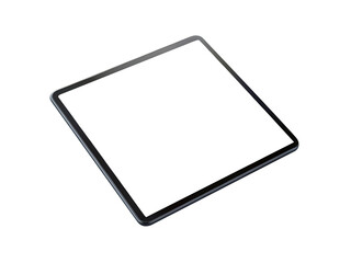 Sleek black tablet with a blank white screen isolated on transparent background, perfect for showcasing your app or website design with a clean and modern aesthetic